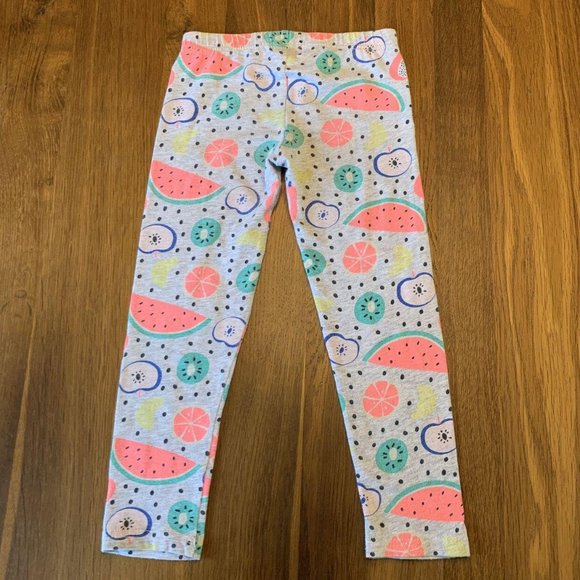 SEED HERITAGE Fruit Leggings Girls 2-3 2T 3T Gray Watermelon Kiwi Toddler Girl - Picture 2 of 4